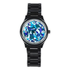 Blue Abstraction Stainless Steel Round Watch by Valentinaart