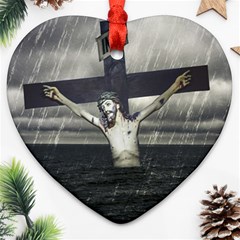 Jesus On The Cross At The Sea Ornament (heart)  by dflcprints