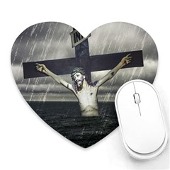 Jesus On The Cross At The Sea Heart Mousepads by dflcprints