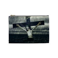 Jesus On The Cross At The Sea Cosmetic Bag (medium)  by dflcprints