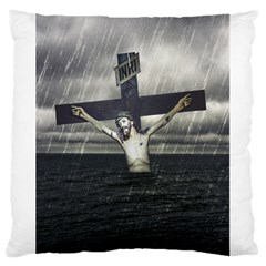 Jesus On The Cross At The Sea Large Cushion Case (one Side) by dflcprints