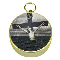 Jesus On The Cross At The Sea Gold Compasses by dflcprints