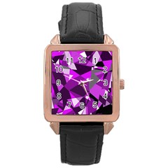 Purple Broken Glass Rose Gold Leather Watch  by Valentinaart