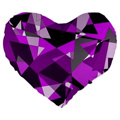 Purple Broken Glass Large 19  Premium Flano Heart Shape Cushions by Valentinaart