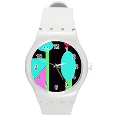 Abstract Landscape Round Plastic Sport Watch (m) by Valentinaart