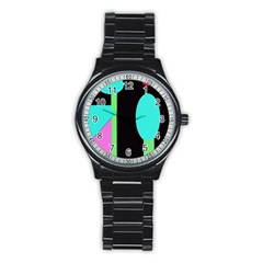 Abstract Landscape Stainless Steel Round Watch by Valentinaart