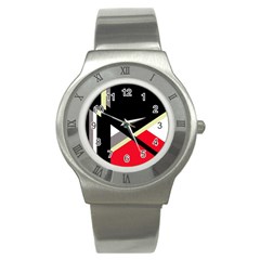 Red And Black Abstraction Stainless Steel Watch by Valentinaart