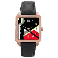 Red And Black Abstraction Rose Gold Leather Watch  by Valentinaart