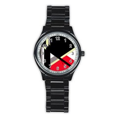 Red And Black Abstraction Stainless Steel Round Watch by Valentinaart