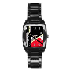 Red And Black Abstraction Stainless Steel Barrel Watch by Valentinaart