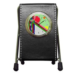 Decorative Abstraction Pen Holder Desk Clocks by Valentinaart