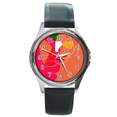 Orange Abstraction Round Metal Watch by Valentinaart