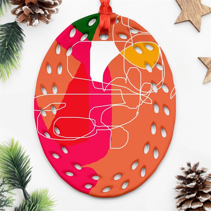 Orange abstraction Oval Filigree Ornament (2-Side) 