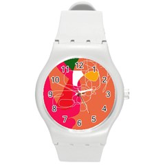 Orange Abstraction Round Plastic Sport Watch (m) by Valentinaart