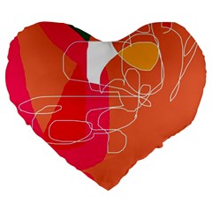 Orange Abstraction Large 19  Premium Flano Heart Shape Cushions by Valentinaart