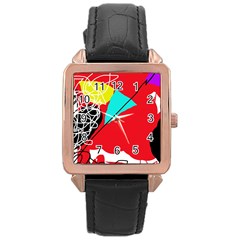 Colorful Abstraction Rose Gold Leather Watch  by Valentinaart