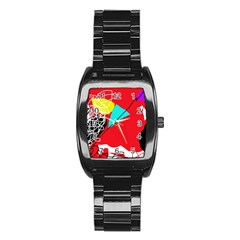 Colorful Abstraction Stainless Steel Barrel Watch by Valentinaart