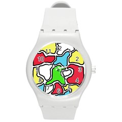 Colorful Abtraction Round Plastic Sport Watch (m) by Valentinaart