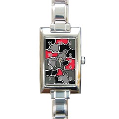 Black, Gray And Red Abstraction Rectangle Italian Charm Watch by Valentinaart