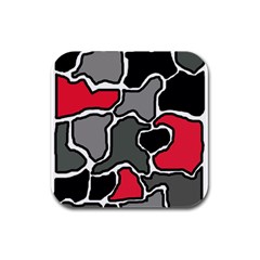 Black, Gray And Red Abstraction Rubber Square Coaster (4 Pack)  by Valentinaart