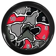 Black, Gray And Red Abstraction Wall Clocks (black) by Valentinaart