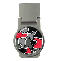 Black, Gray And Red Abstraction Money Clips (round)  by Valentinaart