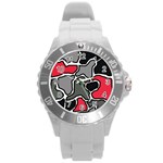 Black, gray and red abstraction Round Plastic Sport Watch (L) Front