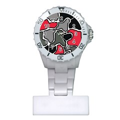 Black, Gray And Red Abstraction Plastic Nurses Watch by Valentinaart