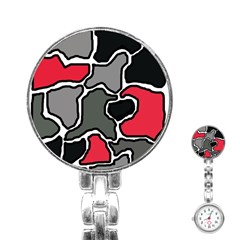 Black, Gray And Red Abstraction Stainless Steel Nurses Watch by Valentinaart