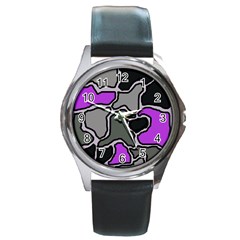 Purple And Gray Abstraction Round Metal Watch by Valentinaart