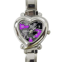 Purple And Gray Abstraction Heart Italian Charm Watch by Valentinaart