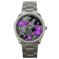 Purple And Gray Abstraction Sport Metal Watch by Valentinaart