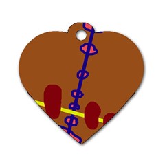 Brown Abstraction Dog Tag Heart (two Sides) by Valentinaart