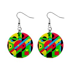 Colorful Geometrical Abstraction Mini Button Earrings by Valentinaart