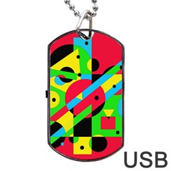 Colorful Geometrical Abstraction Dog Tag Usb Flash (one Side) by Valentinaart