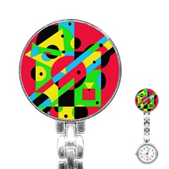 Colorful Geometrical Abstraction Stainless Steel Nurses Watch by Valentinaart