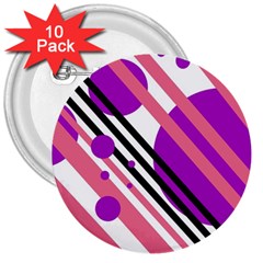 Purple Lines And Circles 3  Buttons (10 Pack)  by Valentinaart