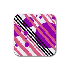 Purple Lines And Circles Rubber Coaster (square)  by Valentinaart