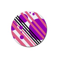 Purple Lines And Circles Rubber Coaster (round)  by Valentinaart