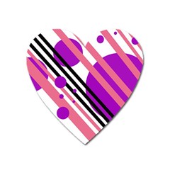 Purple Lines And Circles Heart Magnet by Valentinaart