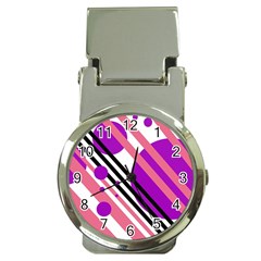 Purple Lines And Circles Money Clip Watches by Valentinaart