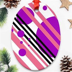 Purple Lines And Circles Oval Ornament (two Sides) by Valentinaart