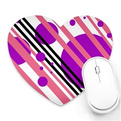 Purple Lines And Circles Heart Mousepads by Valentinaart