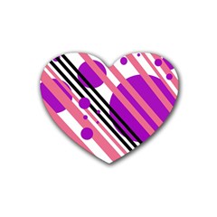 Purple Lines And Circles Heart Coaster (4 Pack)  by Valentinaart