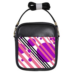 Purple Lines And Circles Girls Sling Bags by Valentinaart