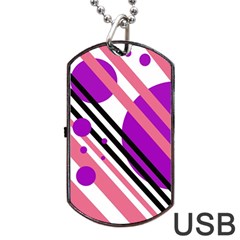 Purple Lines And Circles Dog Tag Usb Flash (one Side) by Valentinaart