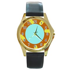 Abstract Sun Round Gold Metal Watch by Valentinaart