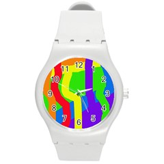 Rainbow Abstraction Round Plastic Sport Watch (m) by Valentinaart