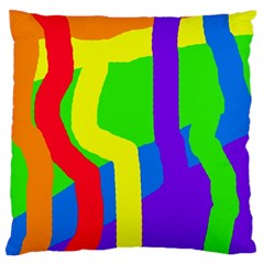 Rainbow Abstraction Large Flano Cushion Case (one Side) by Valentinaart