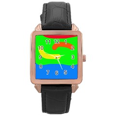 Rainbow Abstraction Rose Gold Leather Watch  by Valentinaart